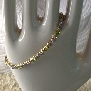 NWT Diamond & Peridot Tennis Bracelet; Sterling over 18K Gold. 7.7" long, Classy